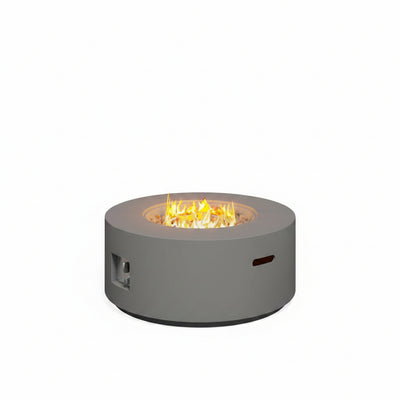 32.5 Inch round Propane Fire Pit for outside White 50K BTU Outdoor with Lava Rocks, All Weather Applicable, Gray