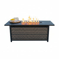 56 Inch Gas Fire Pit Table,Rectangular Propane Fireplace | Outdoor Rattan Propane Fire Table with Fire Glass, Lid, 50,000 BTU Firepits for outside Patio