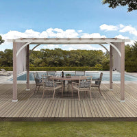Sunjoy Outdoor Pergola 12 X 14 Ft. with Adjustable Sun Shade Canopy for Backyard and Garden Shade, Patio Modern White Steel Frame Grape Trellis Pergolas, Light Gray by