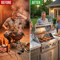 27-IN Premium Portable 304 Stainless Steel Built-In Charcoal Grill with Adjustable Charcoal Tray, Large Front Access Door, and Side Vents, Ideal for Outdoor Family BBQ Gatherings — Before & After