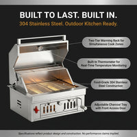 27-IN Premium Portable 304 Stainless Steel Built-In Charcoal Grill with Adjustable Charcoal Tray, Large Front Access Door, and Side Vents, Ideal for Outdoor Family BBQ Gatherings — Results & Stats