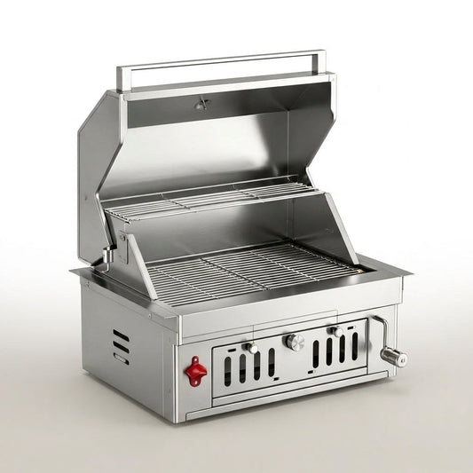 27-IN Premium Portable 304 Stainless Steel Built-In Charcoal Grill with Adjustable Charcoal Tray, Large Front Access Door, and Side Vents, Ideal for Outdoor Family BBQ Gatherings — Studio Shot