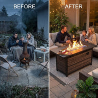 56 Inch Gas Fire Pit Table,Rectangular Propane Fireplace | Outdoor Rattan Propane Fire Table with Fire Glass, Lid, 50,000 BTU Firepits for outside Patio — Before & After
