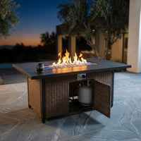56 Inch Gas Fire Pit Table,Rectangular Propane Fireplace | Outdoor Rattan Propane Fire Table with Fire Glass, Lid, 50,000 BTU Firepits for outside Patio — Studio Shot