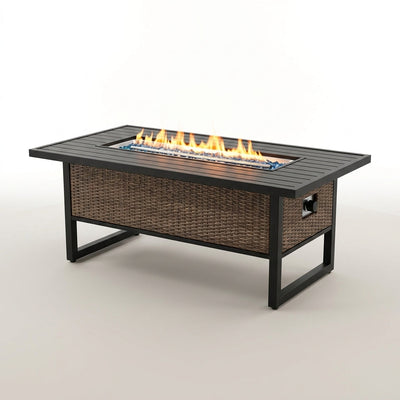 Rectangular Propane Fire Pit Table Built for Year-Round Outdoor Gatherings, 50,000 BTU, Wicker Base, Steel Burner