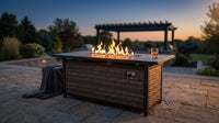 56 Inch Gas Fire Pit Table,Rectangular Propane Fireplace | Outdoor Rattan Propane Fire Table with Fire Glass, Lid, 50,000 BTU Firepits for outside Patio — Lifestyle
