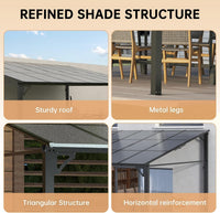 10'X20' Hardtop Wall Mounted Gazebo with Gutters & Galvanized Steel Roof, 60MPH Wind Resistance, Lean to Gazebo Pergola with Sloped Roof for Deck, Porch, Backyard and More, Black