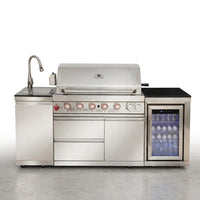 82-Inch 6-Burner Gas Grill 85,000 BTU Outdoor Kitchen Barbecue | Stainless Steel Grill Island with Sink, Storage Cabinets, and Wine Refrigerator,Backyard, Patio, Lawn, Silver — Studio Shot