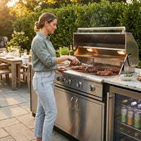82-Inch 6-Burner Gas Grill 85,000 BTU Outdoor Kitchen Barbecue | Stainless Steel Grill Island with Sink, Storage Cabinets, and Wine Refrigerator,Backyard, Patio, Lawn, Silver — Lifestyle