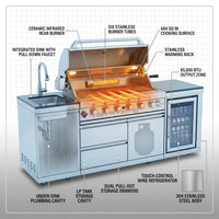 82-Inch 6-Burner Gas Grill 85,000 BTU Outdoor Kitchen Barbecue | Stainless Steel Grill Island with Sink, Storage Cabinets, and Wine Refrigerator,Backyard, Patio, Lawn, Silver — How It Works