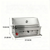27-IN Premium Portable 304 Stainless Steel Built-In Charcoal Grill with Adjustable Charcoal Tray, Large Front Access Door, and Side Vents, Ideal for Outdoor Family BBQ Gatherings