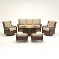 Patio Furniture Set Built for Entertaining, 7 Pieces, Propane Fire Pit Table, Swivel Rocker Chairs, Cushions