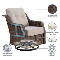 Luxurious 7 Piece Patio Furniture Set with Fire Pit Table, High Back Wicker Swivel Rocker Glider Outdoor Chairs with 6" Cushion, All-Weather Patio Conversation Set for Yard Garden - Brown/Beige — How It Works