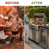 Outdoor Kitchen Island Built for Complete Outdoor Cooking, 6-Burner 85K BTU Grill, Stainless Steel Sink — Before & After
