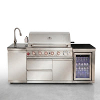 Outdoor Kitchen Island Built for Complete Outdoor Cooking, 6-Burner 85K BTU Grill, Stainless Steel Sink — Studio Shot