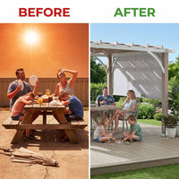 Sunjoy Outdoor Pergola 12 X 14 Ft. with Adjustable Sun Shade Canopy for Backyard and Garden Shade, Patio Modern White Steel Frame Grape Trellis Pergolas, Light Gray by — Before & After