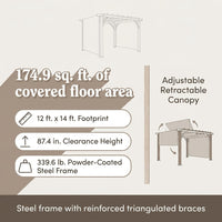 Sunjoy Outdoor Pergola 12 X 14 Ft. with Adjustable Sun Shade Canopy for Backyard and Garden Shade, Patio Modern White Steel Frame Grape Trellis Pergolas, Light Gray by — Results & Stats