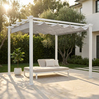 Sunjoy Outdoor Pergola 12 X 14 Ft. with Adjustable Sun Shade Canopy for Backyard and Garden Shade, Patio Modern White Steel Frame Grape Trellis Pergolas, Light Gray by — Studio Shot