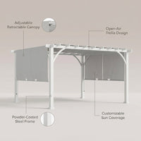 Sunjoy Outdoor Pergola 12 X 14 Ft. with Adjustable Sun Shade Canopy for Backyard and Garden Shade, Patio Modern White Steel Frame Grape Trellis Pergolas, Light Gray by — infographic