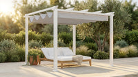 Sunjoy Outdoor Pergola 12 X 14 Ft. with Adjustable Sun Shade Canopy for Backyard and Garden Shade, Patio Modern White Steel Frame Grape Trellis Pergolas, Light Gray by — Lifestyle