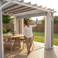 Sunjoy Outdoor Pergola 12 X 14 Ft. with Adjustable Sun Shade Canopy for Backyard and Garden Shade, Patio Modern White Steel Frame Grape Trellis Pergolas, Light Gray by — Lifestyle